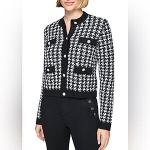 New KARL LAGERFELD Women’s Quiet Luxury Preppy Houndstooth Knit Blazer Sz XS